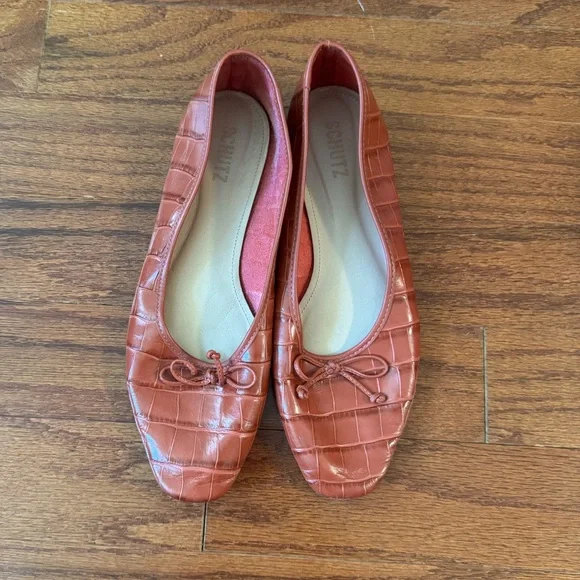 SCHUTZ Shoes Schutz Arissa Crocodile Embossed Leather Ballet